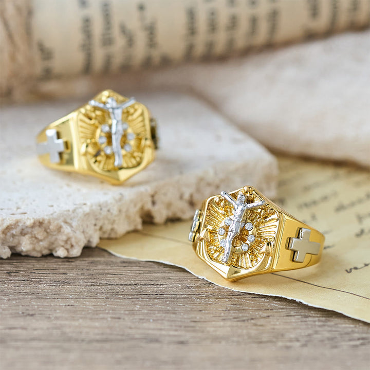 Christianartworkshop Two-Tone Crucifix Statement Ring: A Symbol of Christ’s Redemption & Faith - image 1