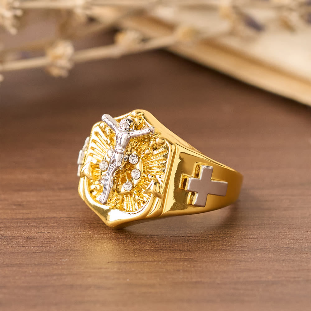 Christianartworkshop Two-Tone Crucifix Statement Ring: A Symbol of Christ’s Redemption & Faith - image 8