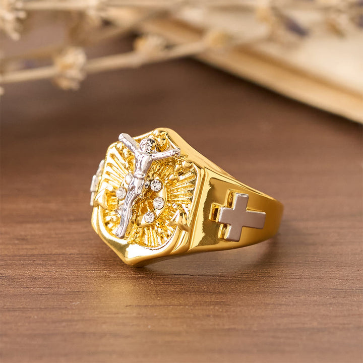 Christianartworkshop Two-Tone Crucifix Statement Ring: A Symbol of Christ’s Redemption & Faith - image 8