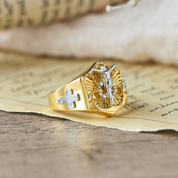 Christianartworkshop Two-Tone Crucifix Statement Ring: A Symbol of Christ’s Redemption & Faith - image 5