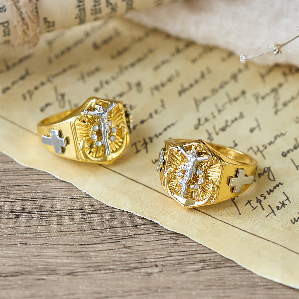 Christianartworkshop Two-Tone Crucifix Statement Ring: A Symbol of Christ’s Redemption & Faith - image 3