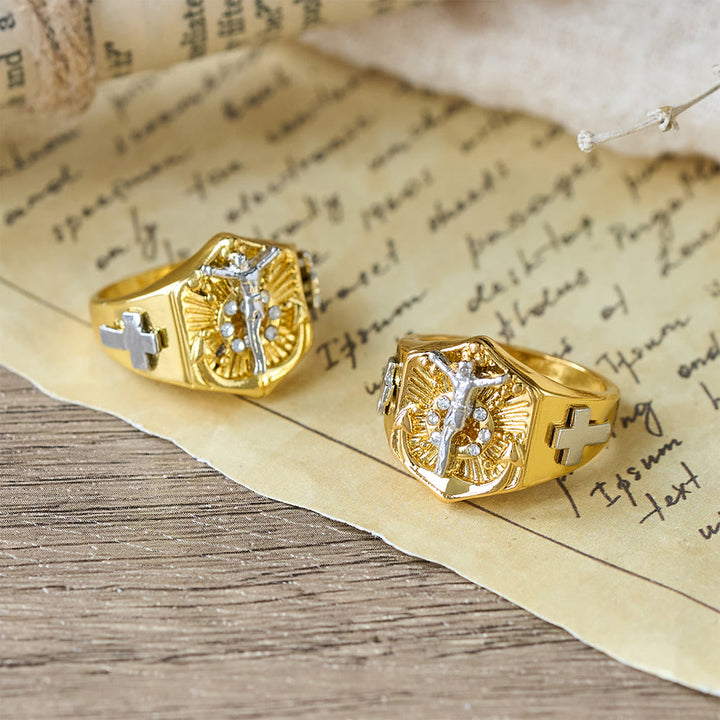 Christianartworkshop Two-Tone Crucifix Statement Ring: A Symbol of Christ’s Redemption & Faith - image 3