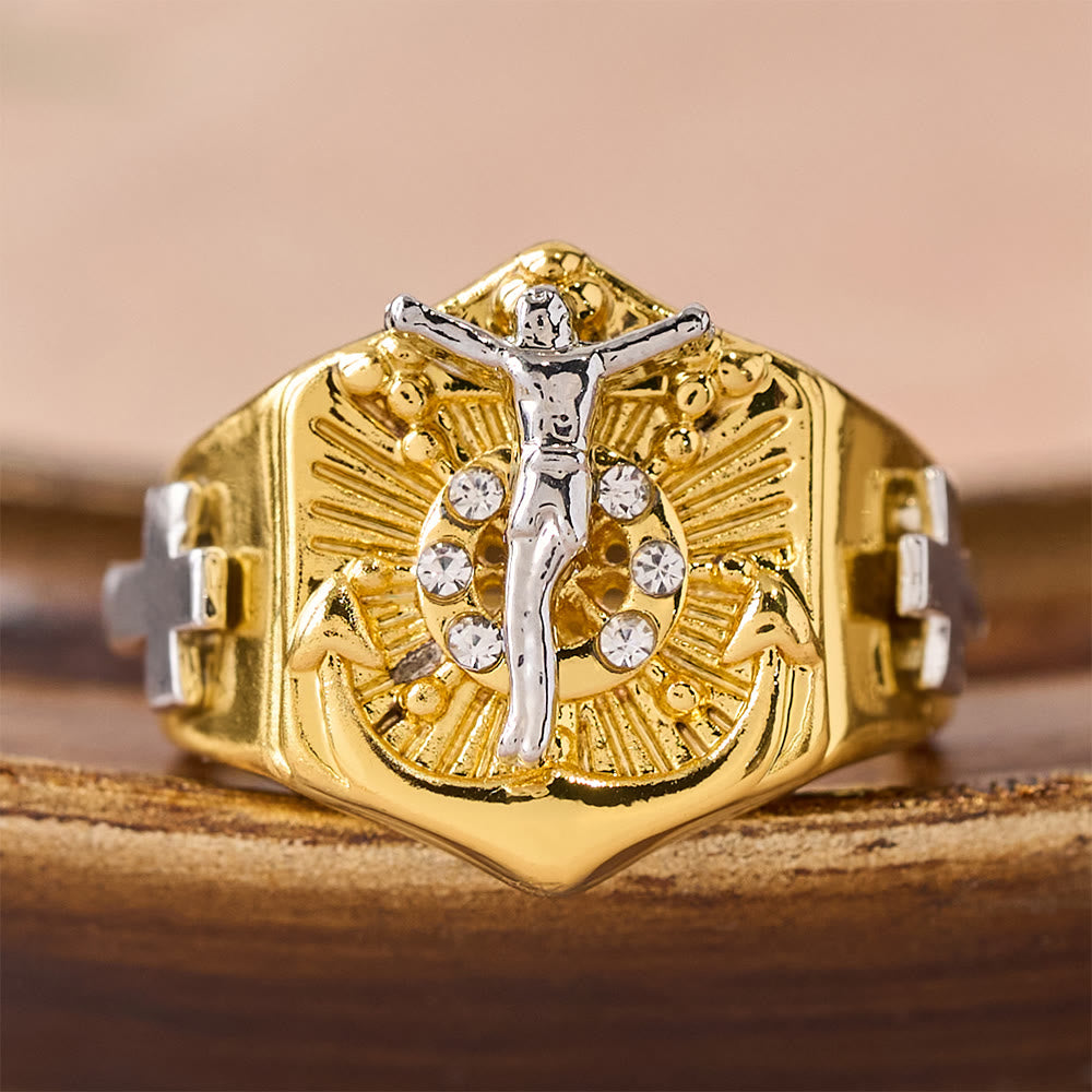 Christianartworkshop Two-Tone Crucifix Statement Ring: A Symbol of Christ’s Redemption & Faith - image 6