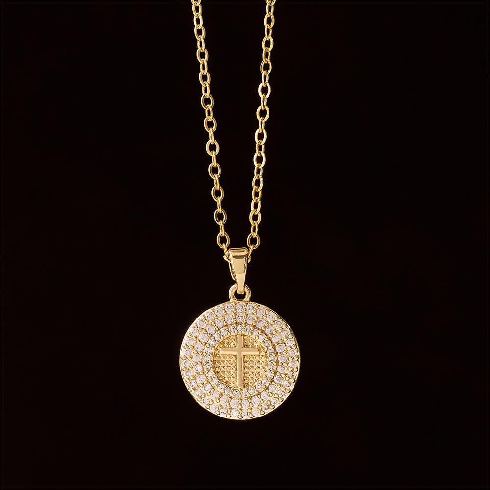 Christianartworkshop Pavé Crystal Cross Circle Necklace: A Symbol of Christ’s Light & Faith - image 1