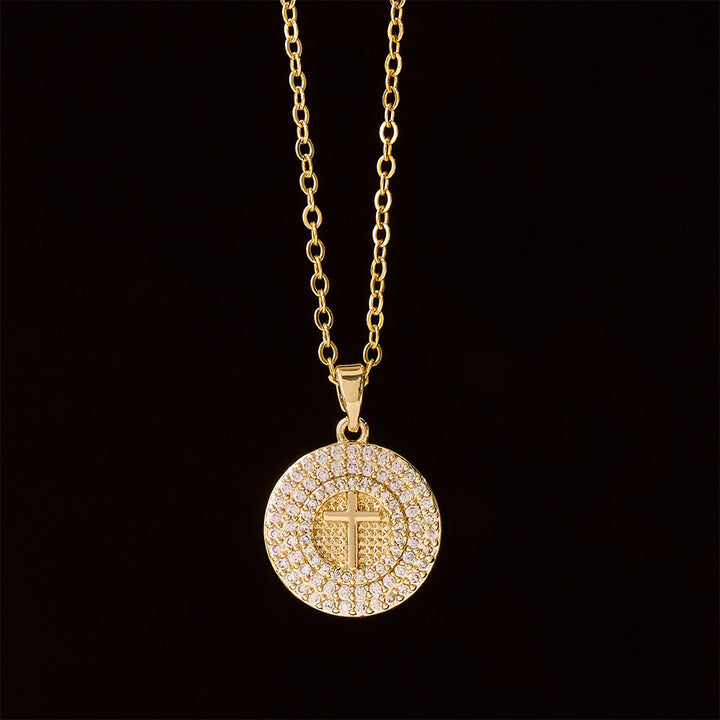 Christianartworkshop Pavé Crystal Cross Circle Necklace: A Symbol of Christ’s Light & Faith - image 1
