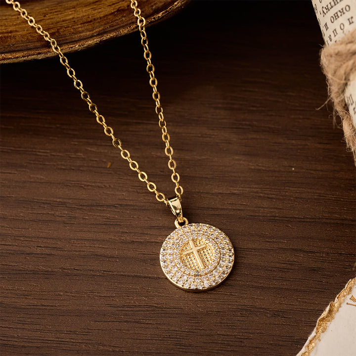 Christianartworkshop Pavé Crystal Cross Circle Necklace: A Symbol of Christ’s Light & Faith - Cross - image 0