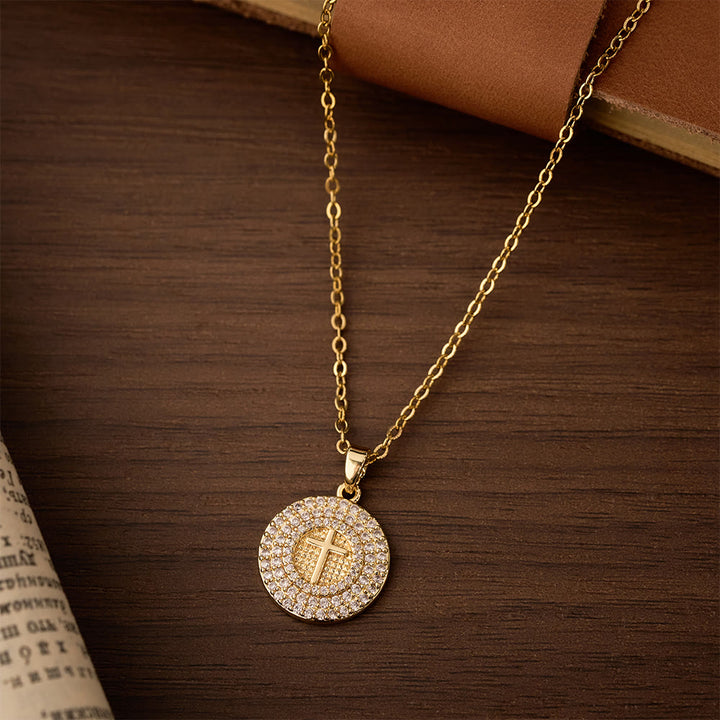 Christianartworkshop Pavé Crystal Cross Circle Necklace: A Symbol of Christ’s Light & Faith - image 2