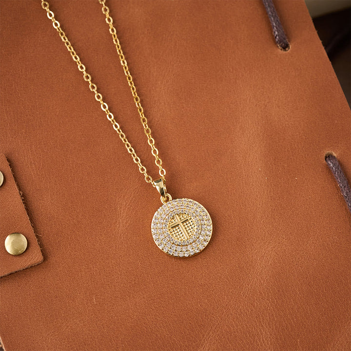 Christianartworkshop Pavé Crystal Cross Circle Necklace: A Symbol of Christ’s Light & Faith - image 4