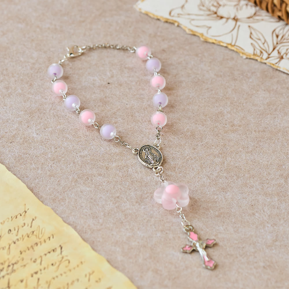 Christianartworkshop 3-Style Pastel Pocket Rosary with Flower Charm: Silver-Toned Crucifix for Marian Prayer - image 3