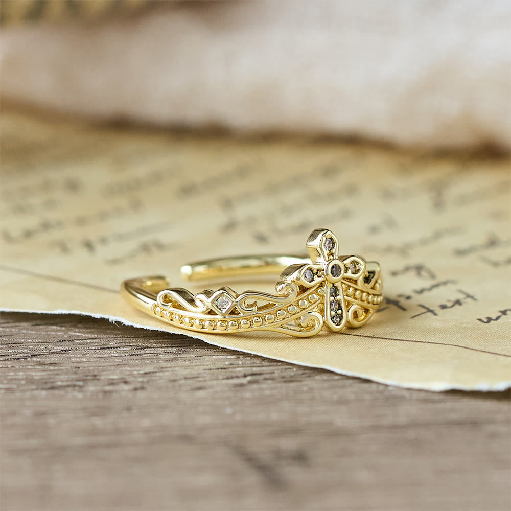 Christianartworkshop Dual Polished Cross-Crown Ring — Adjustable