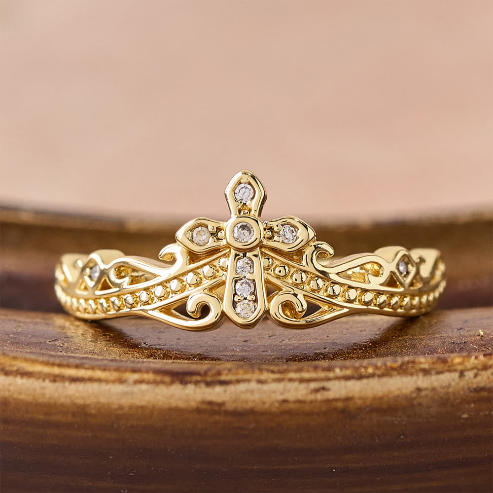 Christianartworkshop Dual Polished Style Cross-Crown Ring: Carry His Royal Care Close Daily - Golden(Suitable for US sizes 10-15） - image 0