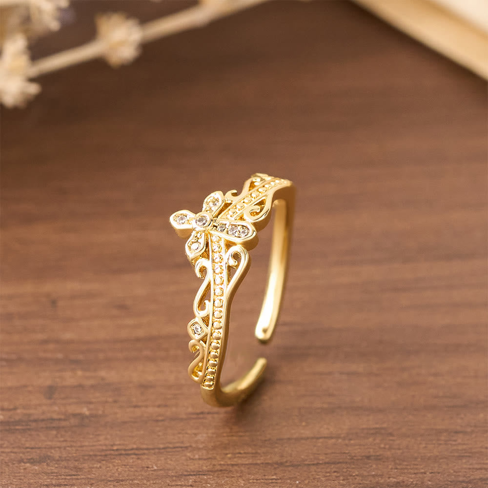 Christianartworkshop Dual Polished Cross-Crown Ring — Adjustable