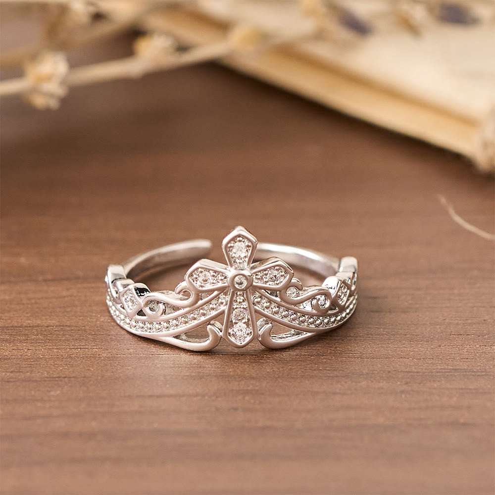 Christianartworkshop Dual Polished Cross-Crown Ring — Adjustable