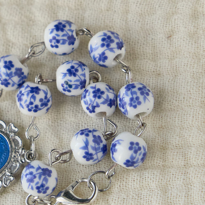 Christianartworkshop Blue-and-White Ceramic Auto Rosary: A Symbol of Marian Protection for Car - image 2