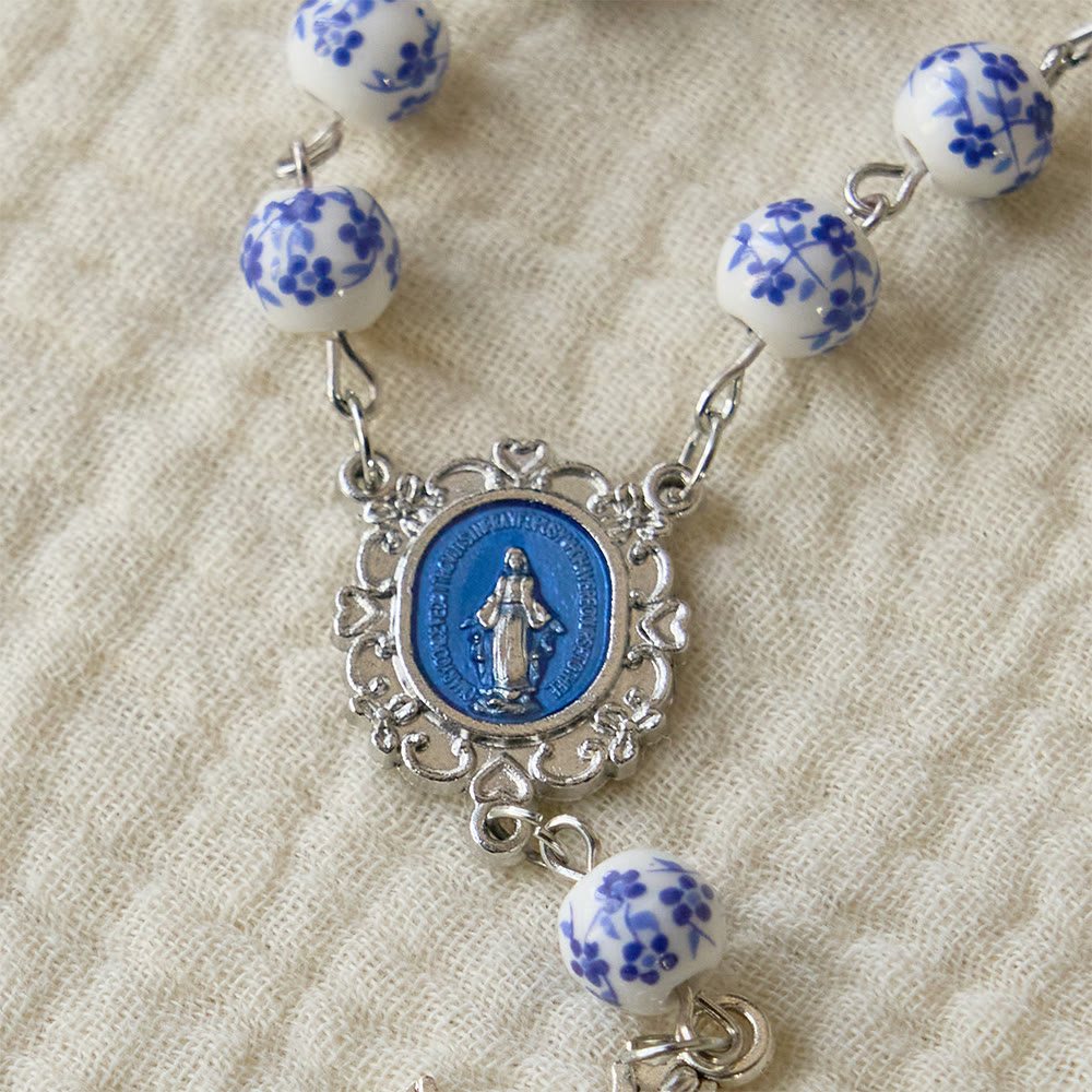 FREE Today: Blue Flower Ceramic Auto Rosary: A Symbol of Marian Protection for Car - image 7