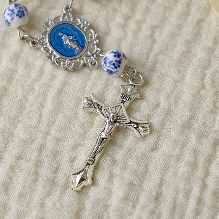 FREE Today: Blue Flower Ceramic Auto Rosary: A Symbol of Marian Protection for Car - image 8