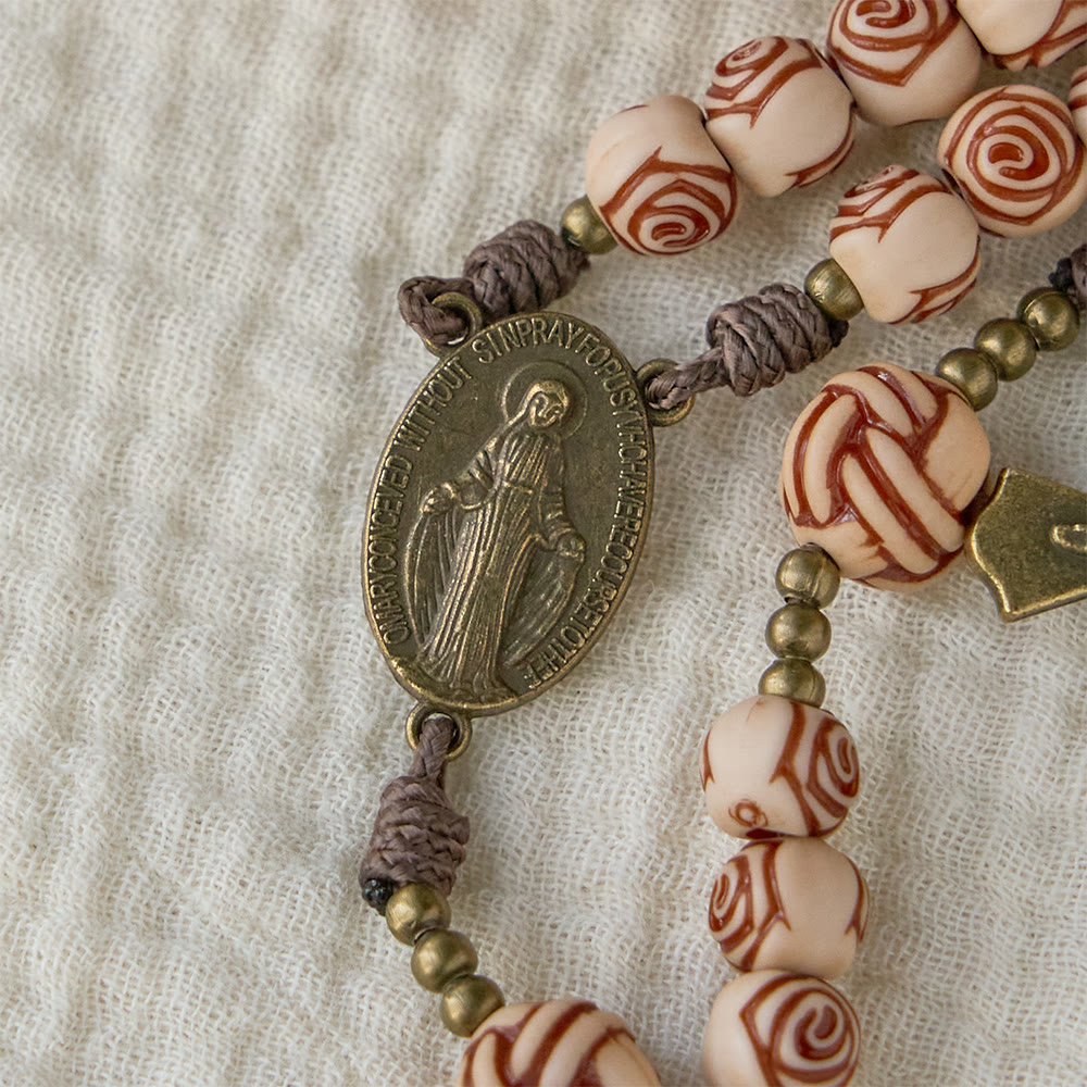 Christianartworkshop Rose-Bead Rosary with Bronze Crucifix: Our Lady Medallion for Devotion - image 5