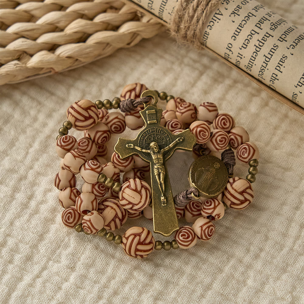 Christianartworkshop Rose-Bead Rosary with Bronze Crucifix: Our Lady Medallion for Devotion - image 3