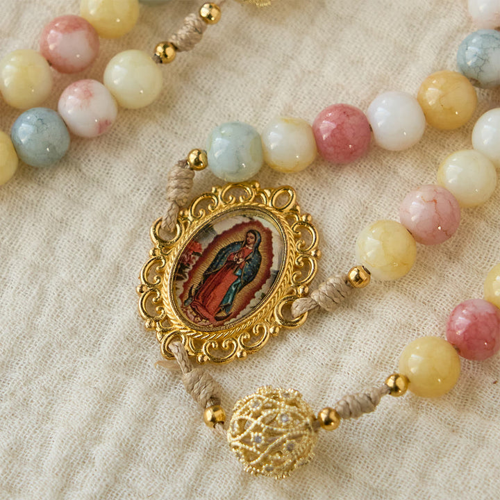 Christianartworkshop Pastel Hue Rosary with Gold Filigree: Enamel Our Lady Medallion Design - image 5