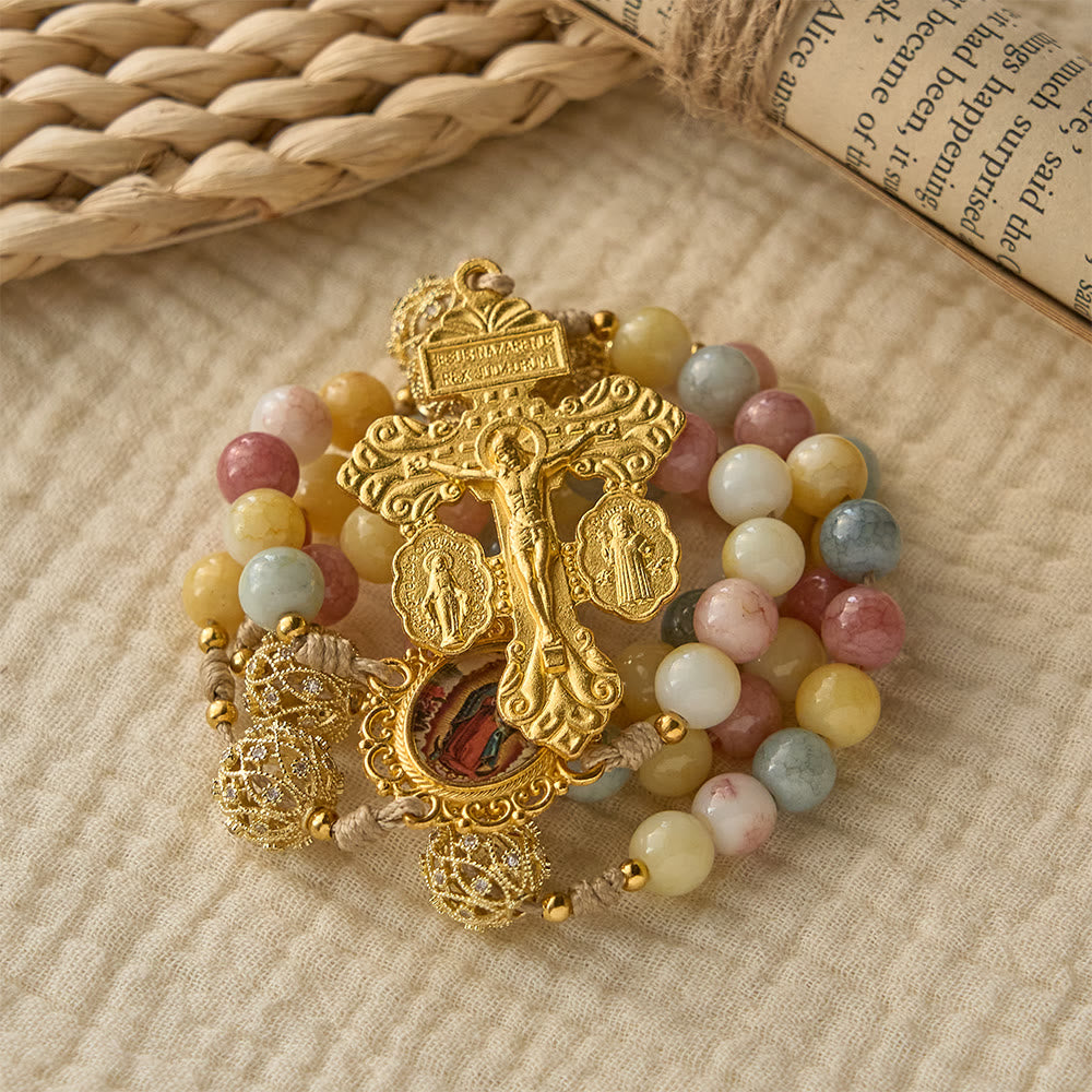 Christianartworkshop Pastel Hue Rosary with Gold Filigree: Enamel Our Lady Medallion Design - image 3