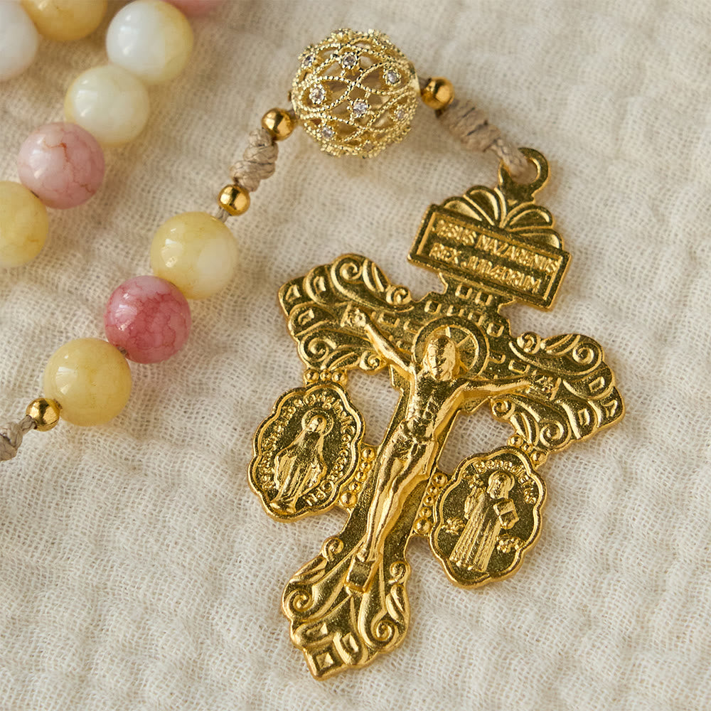 Christianartworkshop Pastel Hue Rosary with Gold Filigree: Enamel Our Lady Medallion Design - image 6