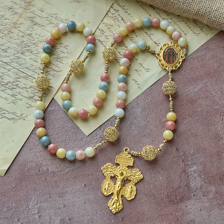 Christianartworkshop Pastel Hue Rosary with Gold Filigree: Enamel Our Lady Medallion Design - image 2