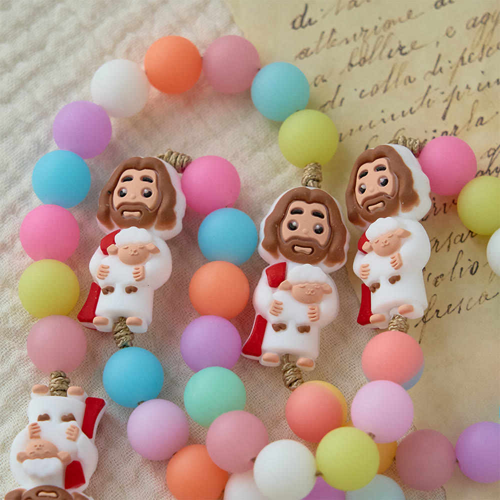 Christianartworkshop Pastel Silicone Bead with Cartoon Jesus Icon Accents Rosary: A Symbol of Childlike Faith & Divine Joy - image 3