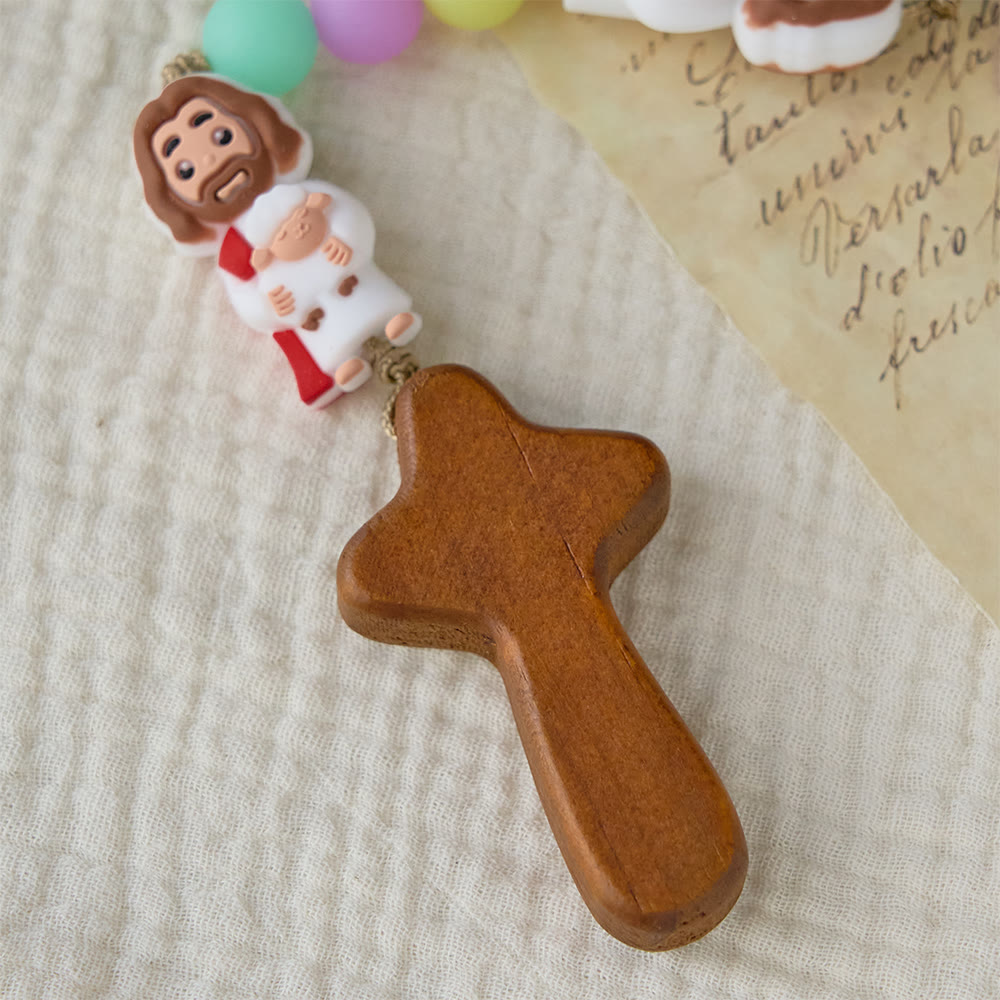 Christianartworkshop Pastel Silicone Bead with Cartoon Jesus Icon Accents Rosary: A Symbol of Childlike Faith & Divine Joy - image 5