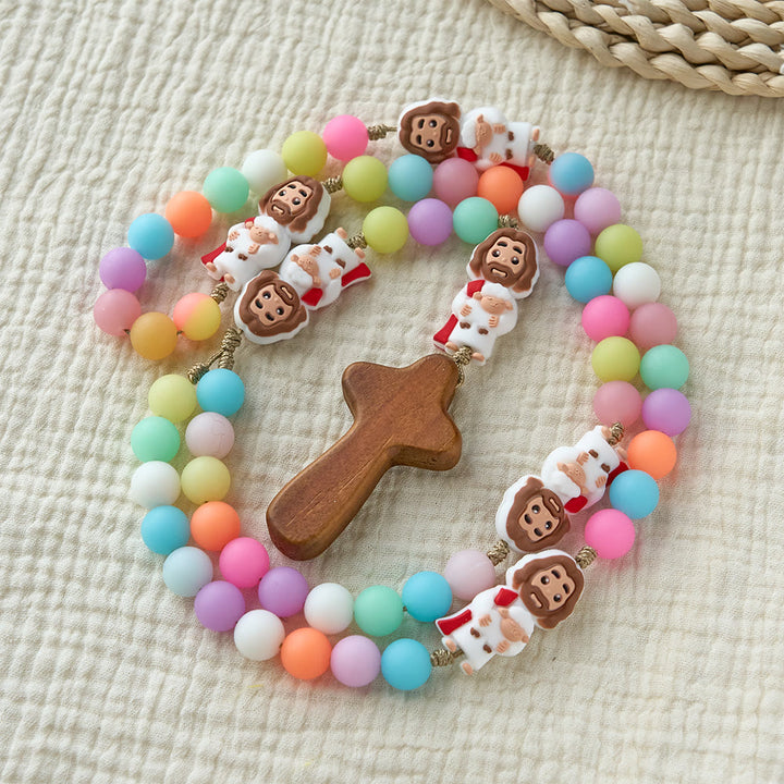 Christianartworkshop Pastel Silicone Bead with Cartoon Jesus Icon Accents Rosary: A Symbol of Childlike Faith & Divine Joy - image 2