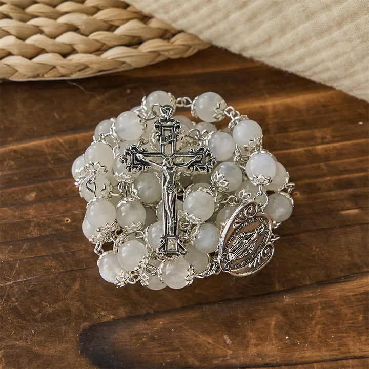 Christianartworkshop Marian Grace Moonstone Rosary: Silver-Toned Crucifix for Sacred Devotion - image 3