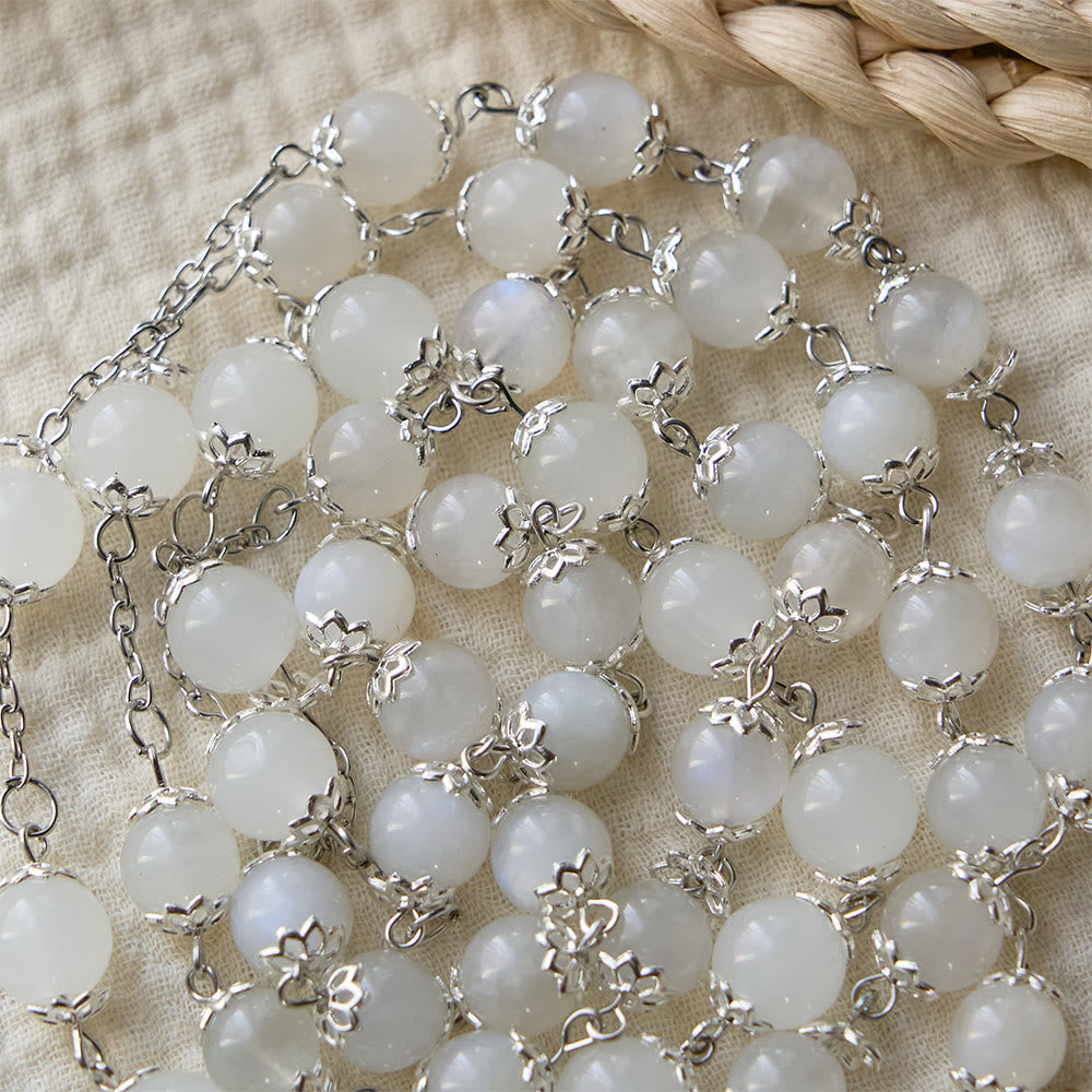 Christianartworkshop Marian Grace Moonstone Rosary: Silver-Toned Crucifix for Sacred Devotion - image 4