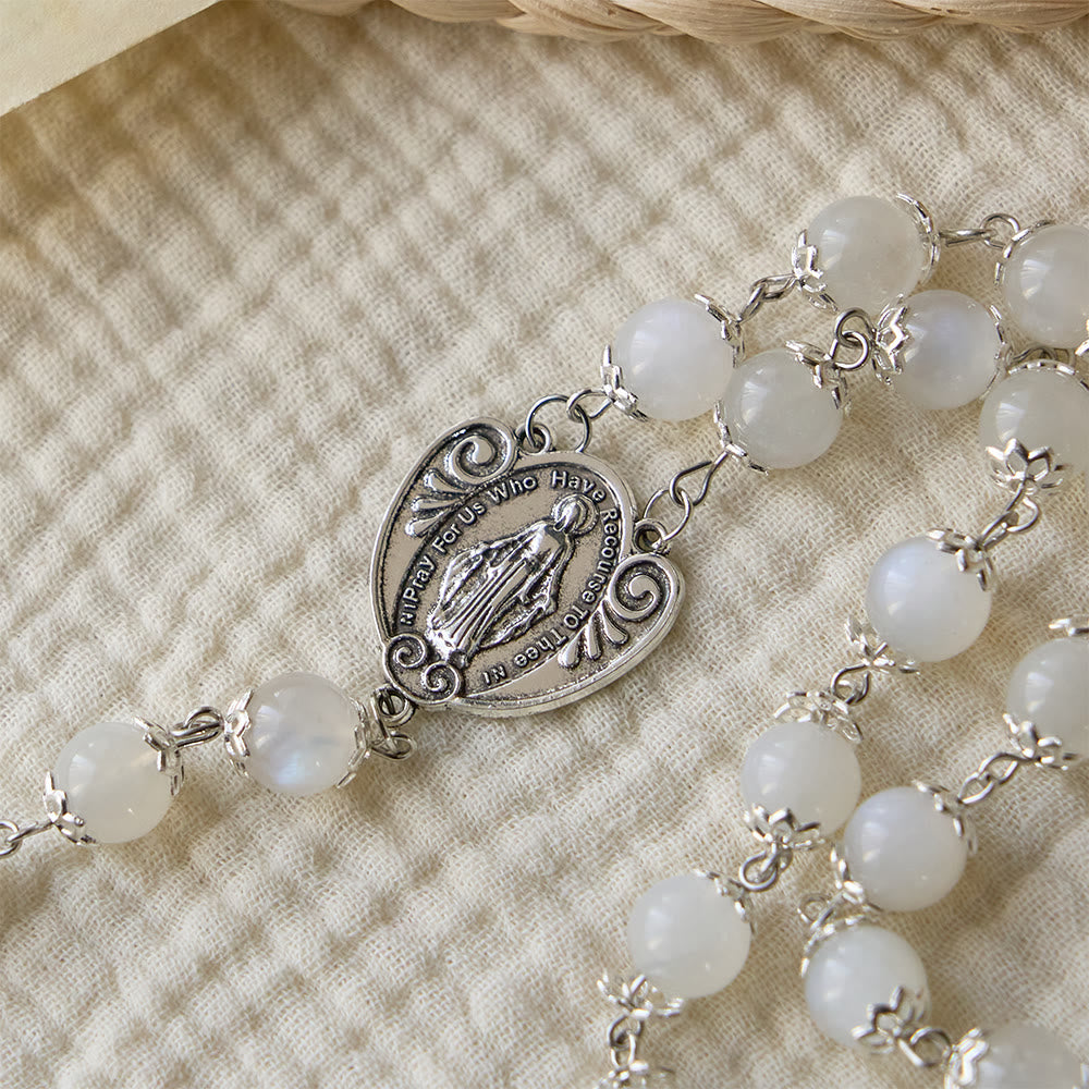 Christianartworkshop Marian Grace Moonstone Rosary: Silver-Toned Crucifix for Sacred Devotion - image 5