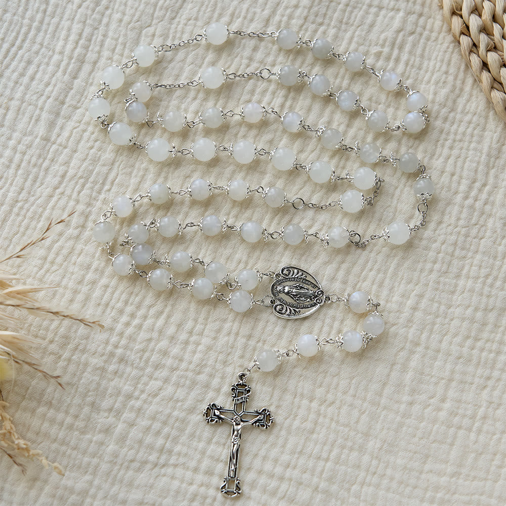 Christianartworkshop Marian Grace Moonstone Rosary: Silver-Toned Crucifix for Sacred Devotion - image 2