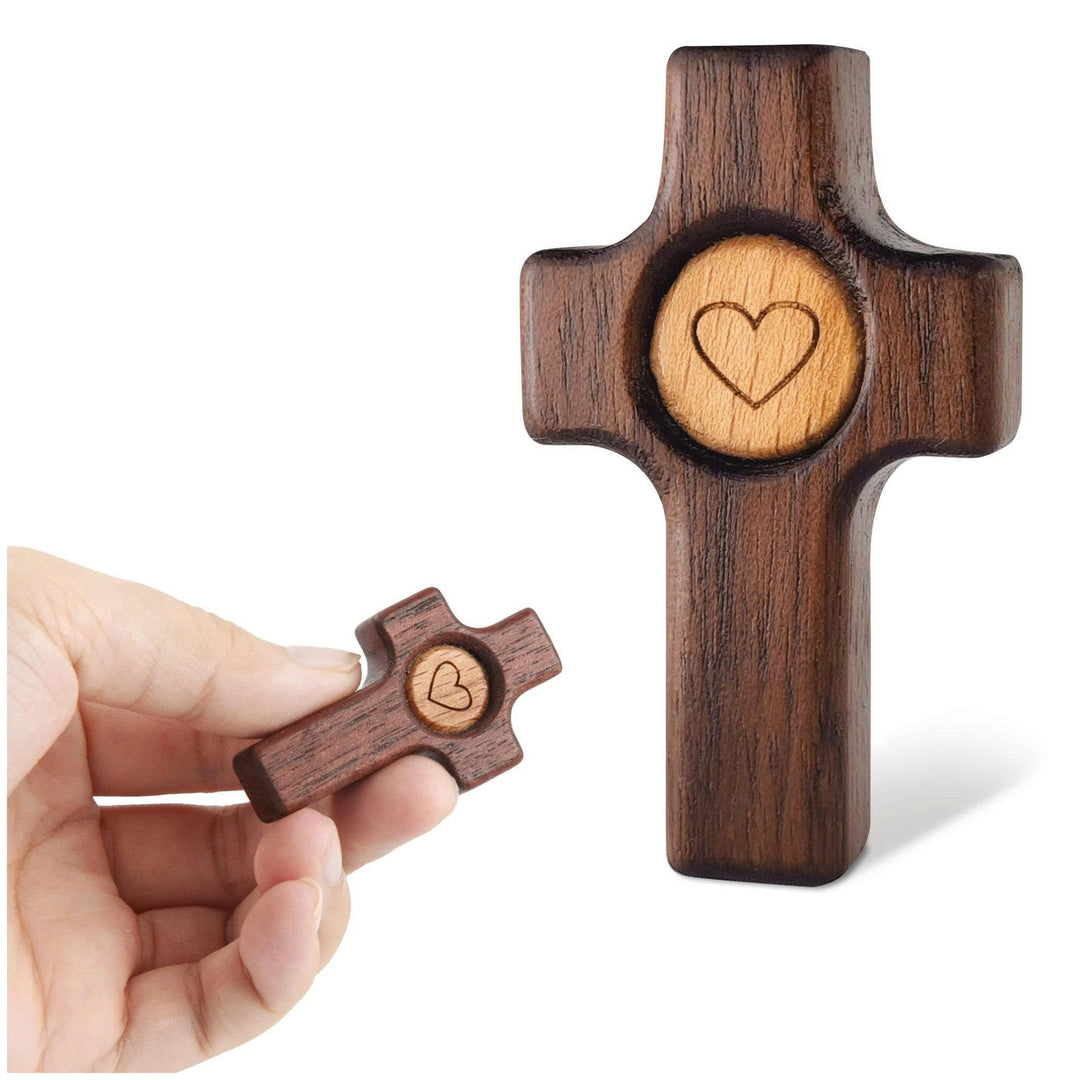 Christianartworkshop Black Walnut Pocket Cross with Heart Inlay: A Symbol of Christ’s Unfailing Love - Black Walnut(1pcs) - image 0