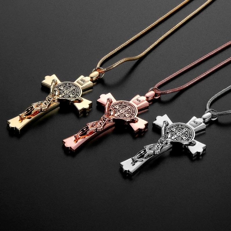 Christianartworkshop Three-Color St. Benedict Cross Car Pendant: Engraved Crucifix for Rearview Mirrors - image 1