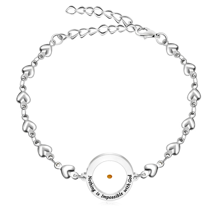 Christianartworkshop Matthew 17:20 & Luke 1:37 with Mustard Seed Bracelet: Heart Links with Zircon Dot Detail - Silver - Luke 1:37 - image 16
