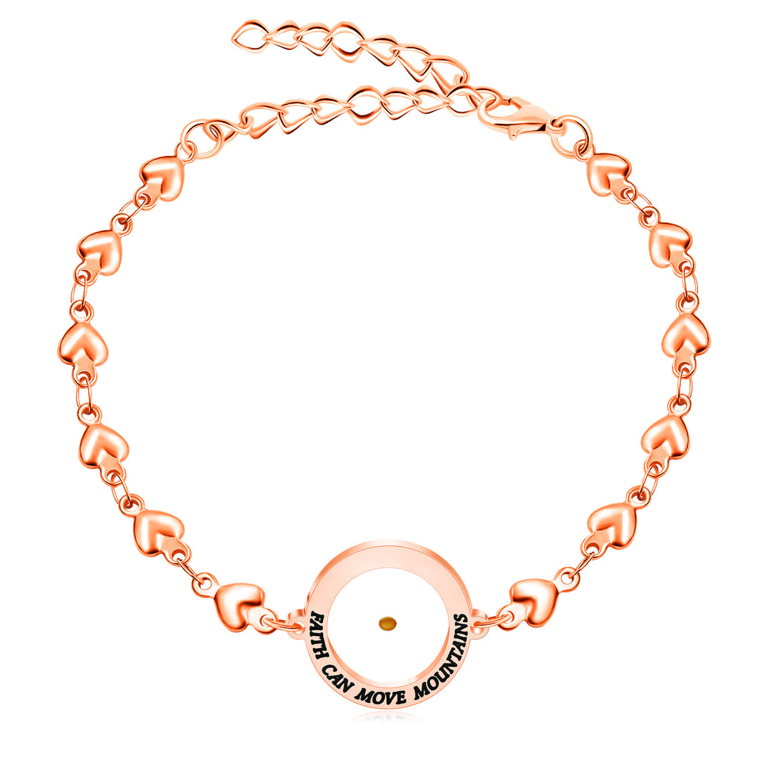 Christianartworkshop Matthew 17:20 & Luke 1:37 with Mustard Seed Bracelet: Heart Links with Zircon Dot Detail - Rosegold - Matthew 17:20 - image 0