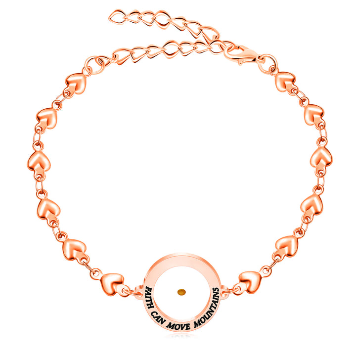 Christianartworkshop Matthew 17:20 & Luke 1:37 with Mustard Seed Bracelet: Heart Links with Zircon Dot Detail - Rosegold - Matthew 17:20 - image 0