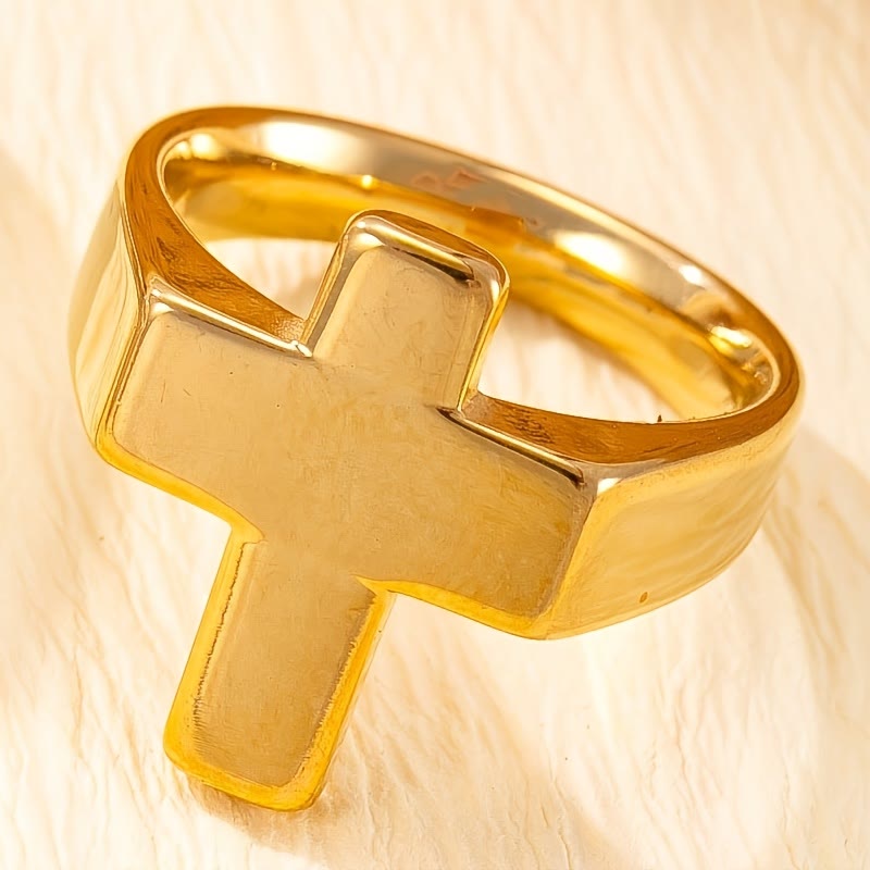 Christianartworkshop Cross-Centric Metal Ring: Polished Finish for Timeless Faith Style - Golden - US 13 - image 5