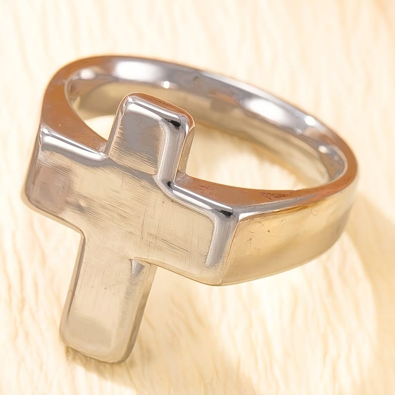 Christianartworkshop Cross-Centric Metal Ring: Polished Finish for Timeless Faith Style - Silver - US 13 - image 6