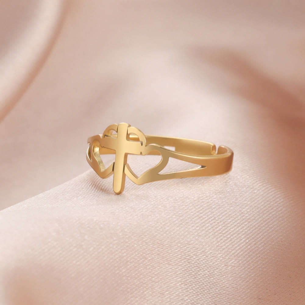 Christianartworkshop Cross & Heart Cutout Ring: A Symbol of Christ’s Love & Faithful Devotion - Golden( Suitable for US sizes 7 - 9) - image 3