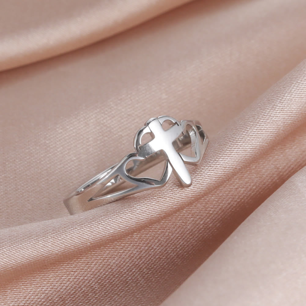 Christianartworkshop Cross & Heart Cutout Ring: A Symbol of Christ’s Love & Faithful Devotion - Silver( Suitable for US sizes 7 - 9) - image 0