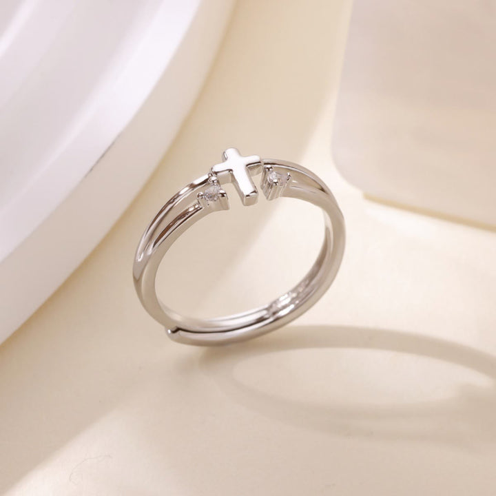 Christianartworkshop Zircon Accent Cross Double-Band Ring: A Symbol of Christ’s Radiant Love - Silver( Suitable for US sizes 7 - 9) - image 4