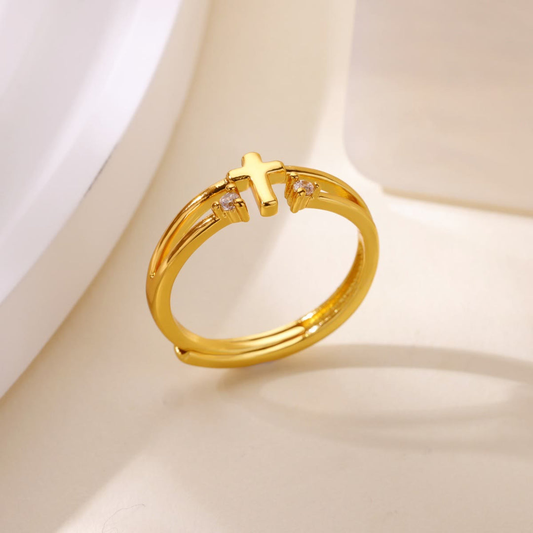 Christianartworkshop Zircon Accent Cross Double-Band Ring: A Symbol of Christ’s Radiant Love - image 2