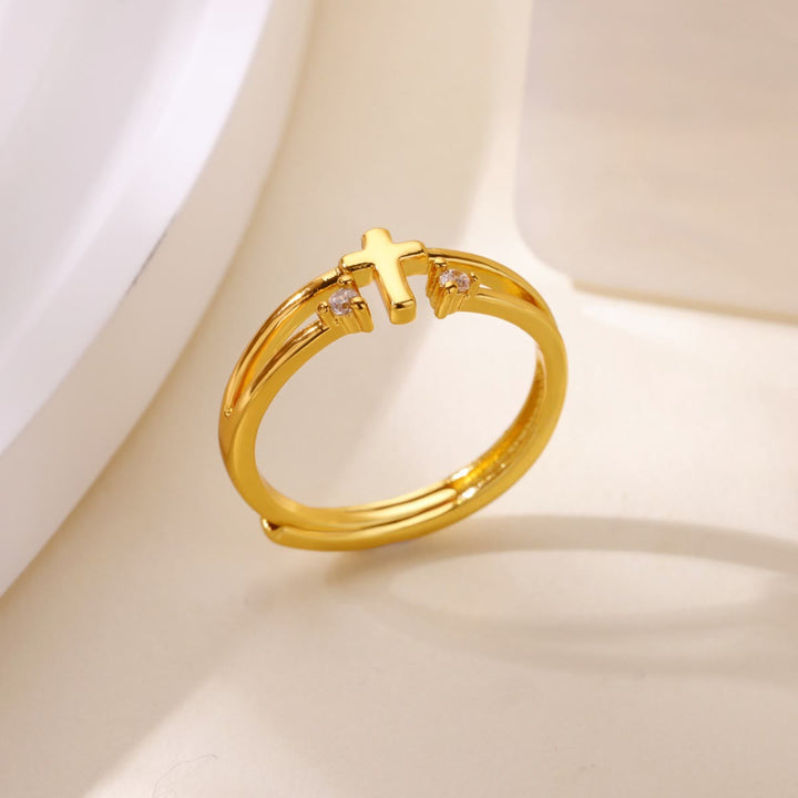 Christianartworkshop Zircon Accent Cross Double-Band Ring: A Symbol of Christ’s Radiant Love - image 2