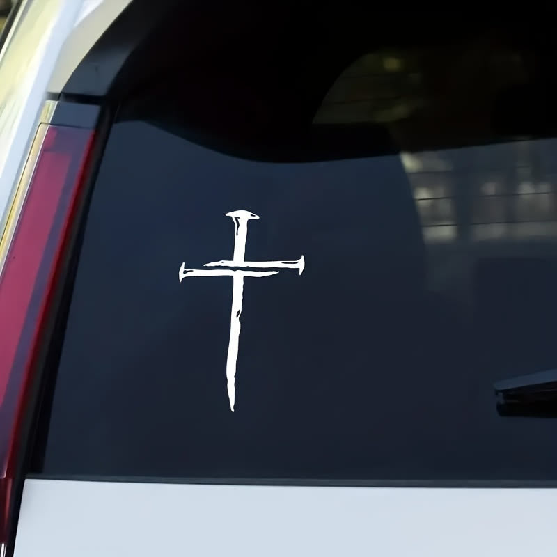 Christianartworkshop Distressed Cross Vinyl Sticker: Weather-Resistant for Car Window Display - White - image 0