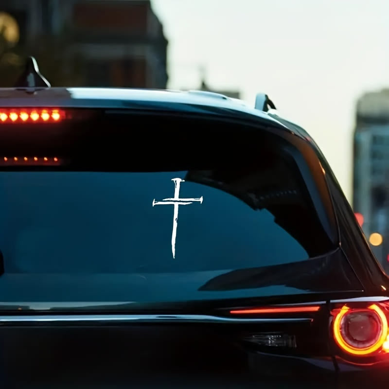 Christianartworkshop Distressed Cross Vinyl Sticker: Weather-Resistant for Car Window Display - image 1