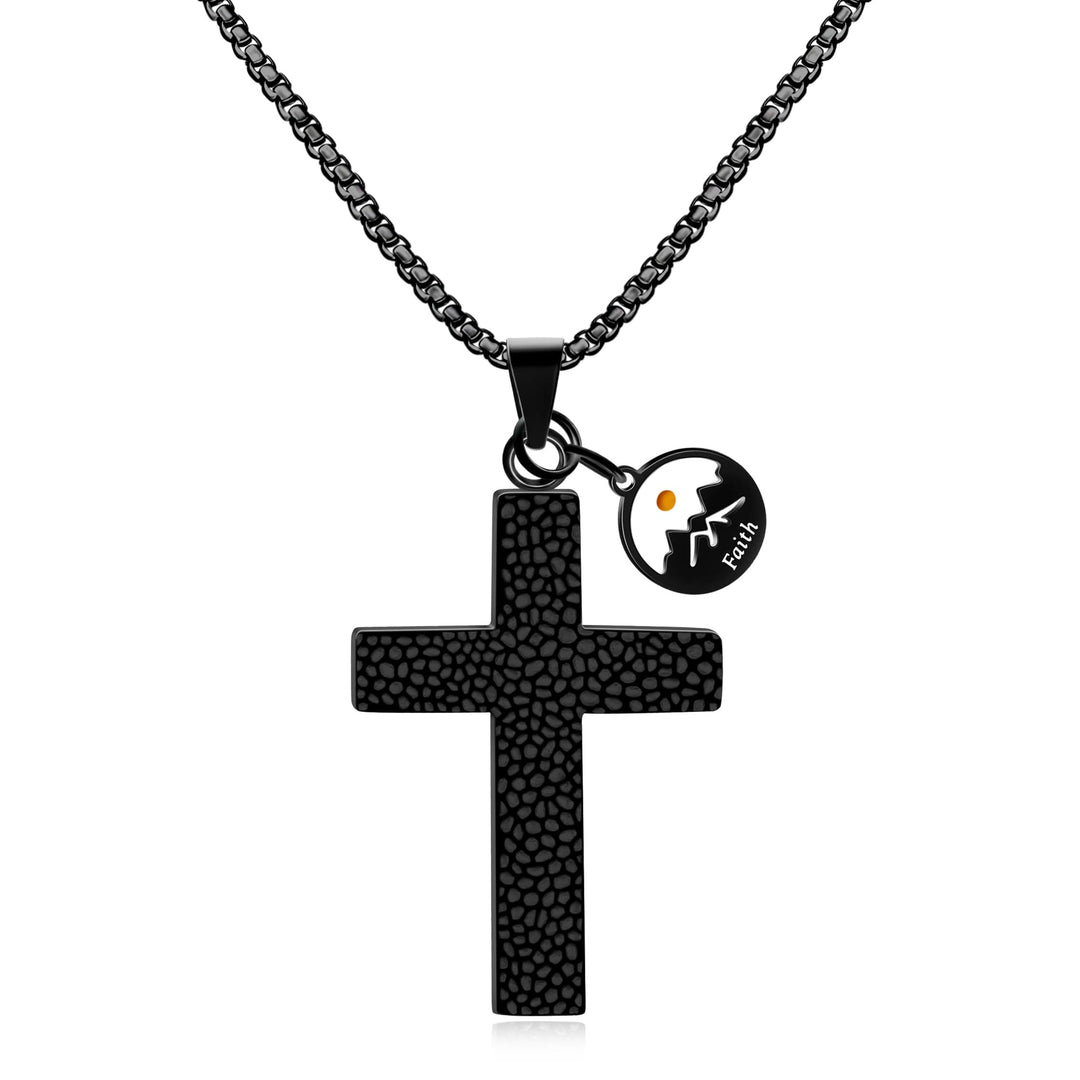 Christianartworkshop Textured Cross Mustard Seed Necklace: Metallic Charms for Spiritual Reminders - Black - image 0