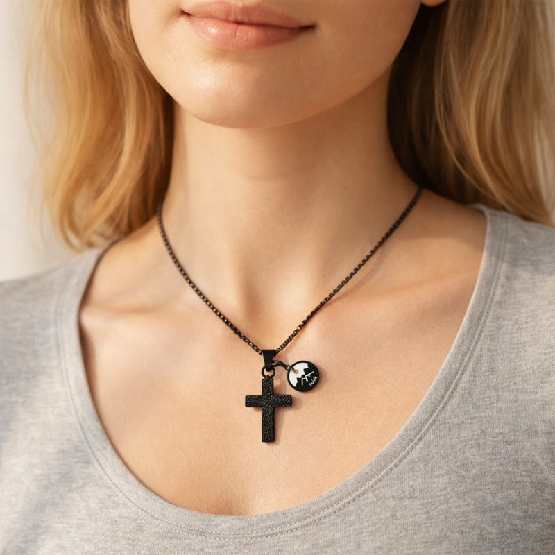 Christianartworkshop Textured Cross Mustard Seed Necklace: Metallic Charms for Spiritual Reminders - image 1