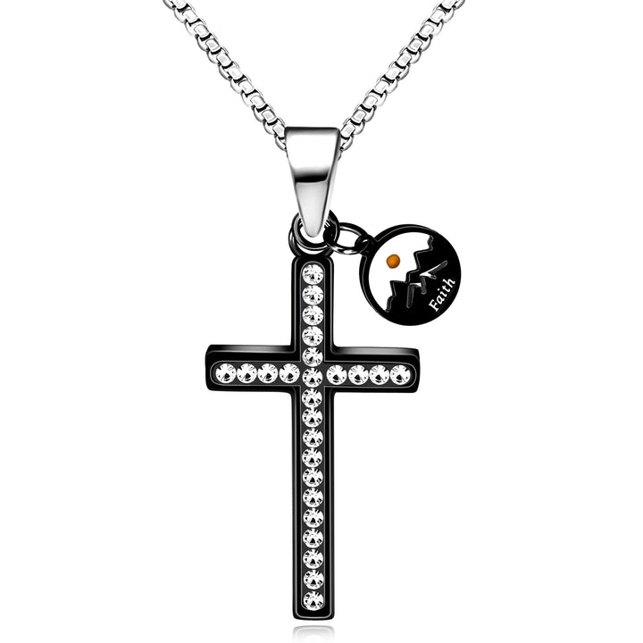 Christianartworkshop Zircon-Studded Mustard Seed Cross: Mountain Motif for Daily Faith - Black - image 0